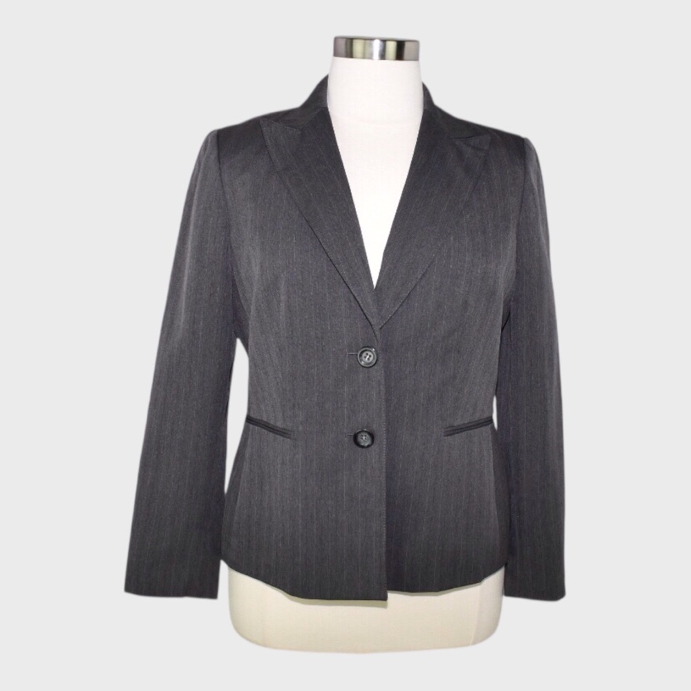 Evan Picone‎ Gray Pinstripe Two-Button Blazer Jacket